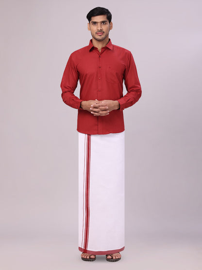 Men's Cotton Maroon Matching Shirt and Dhoti Combo Luster