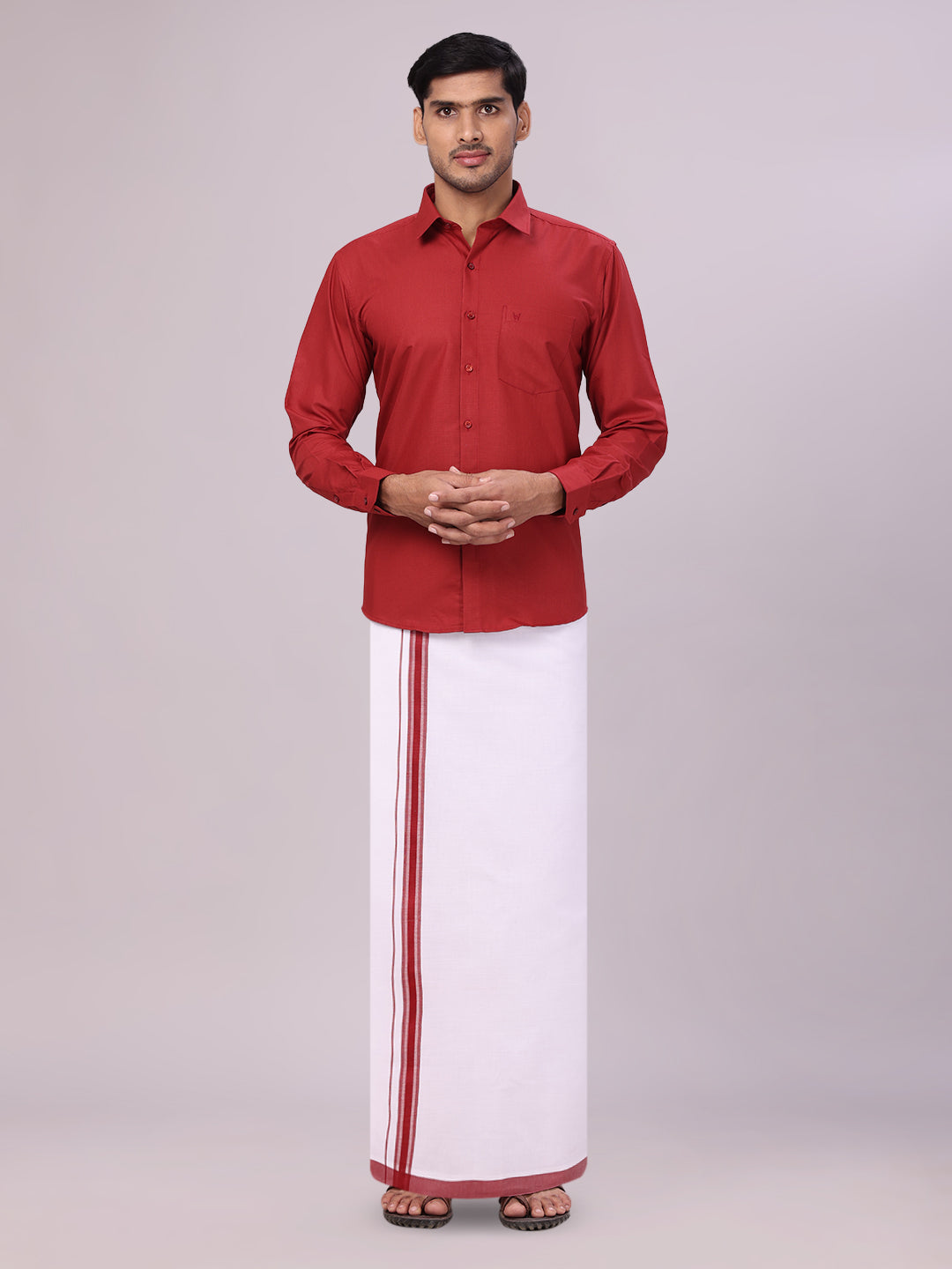 Mens Cotton Maroon Matching Shirt and Dhoti Combo Luster