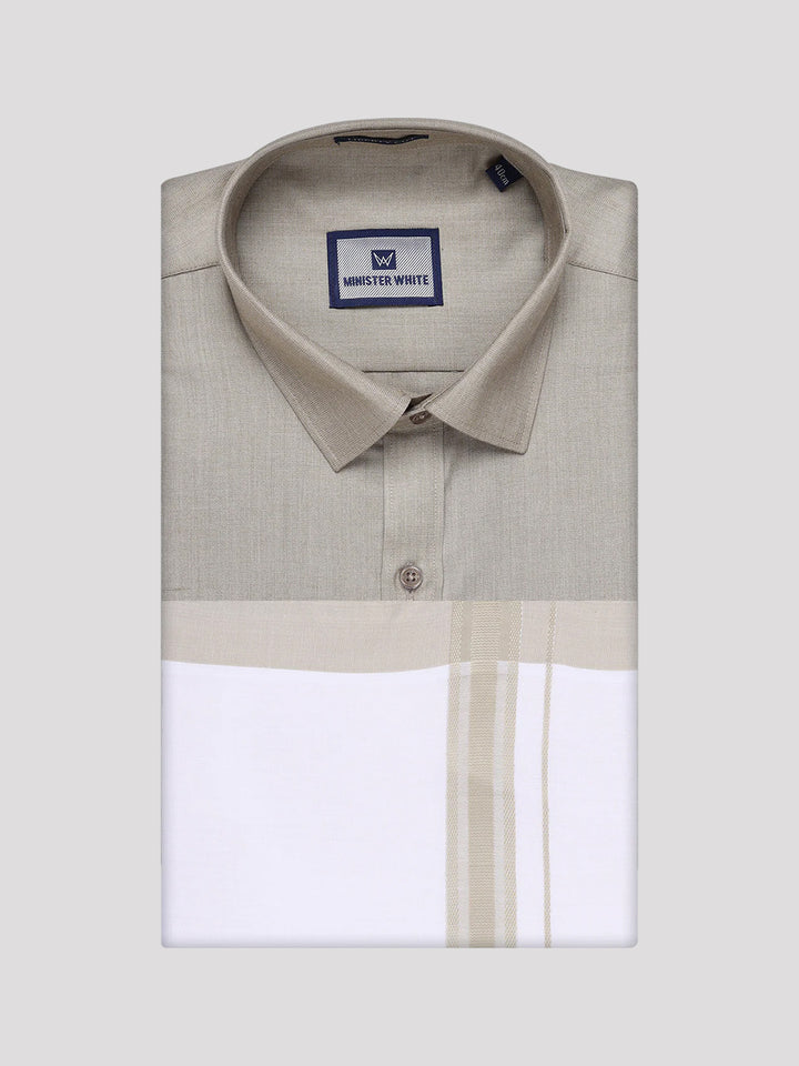 Mens Cotton Light Olive Matching Shirt and Dhoti Combo Luster