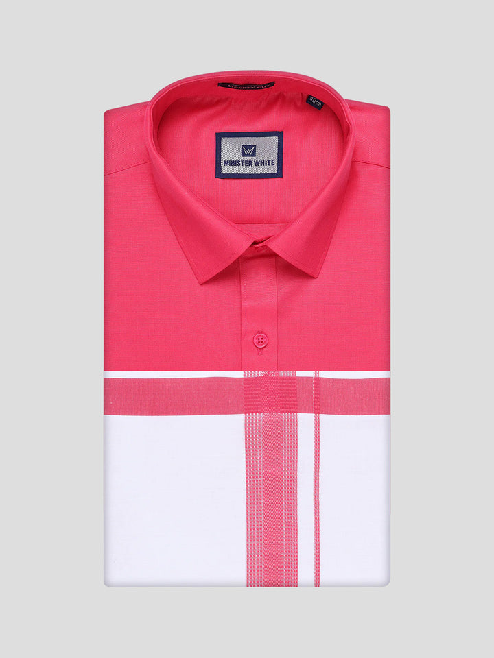Mens Cotton Pink Matching Shirt and Dhoti Combo Luster