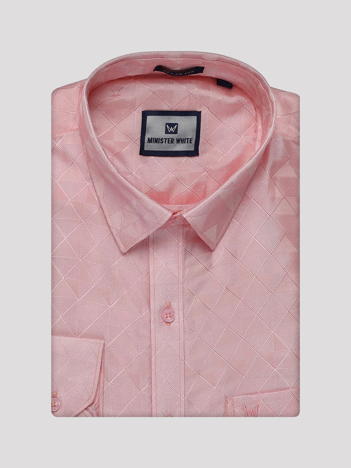 Men's Art Silk Pink Full Sleeves Shirt with 3 1/2" Copper Jari Border Dhoti Combo Nautica