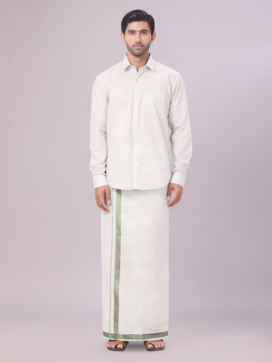 Men's Tissue Olive Green Colour Dhoti Shirt Wedding Combo Maverick