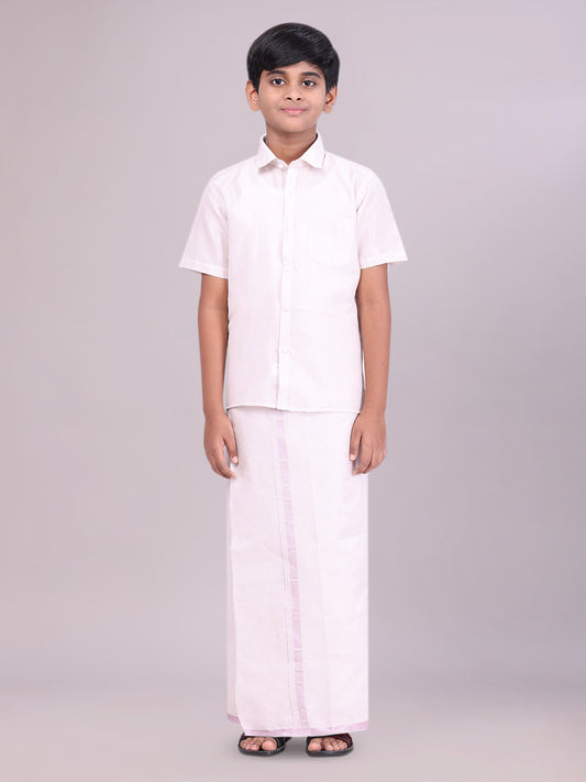 Boys Tissue Light Rose Color Shirt with Dhoti Combo