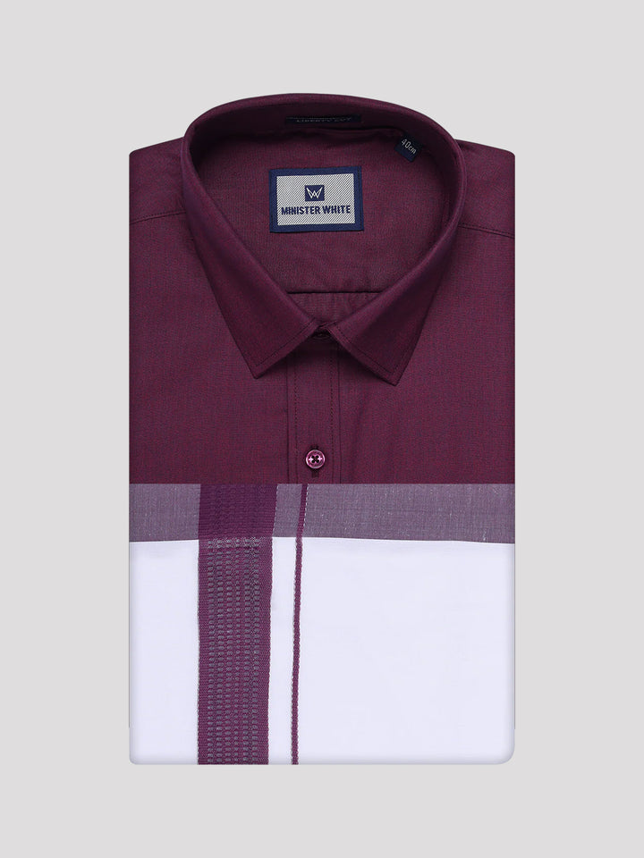 Mens Dark Wine Color Shirt with Matching Border Dhoti Combo Casper
