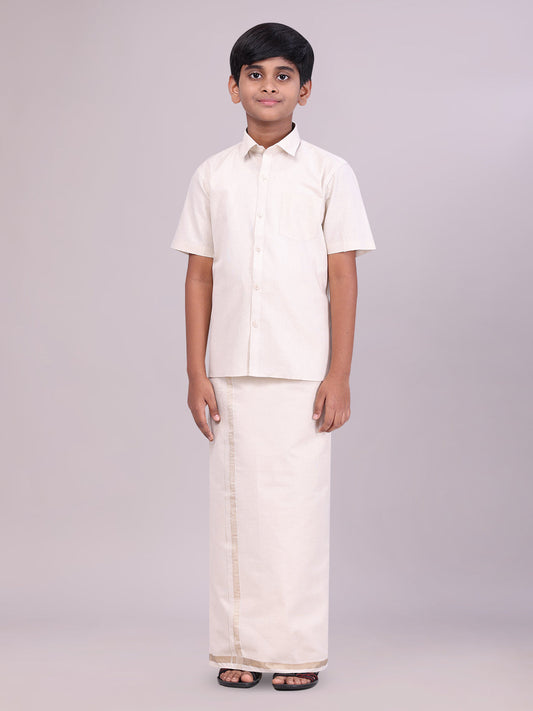 Boys Tissue Beige Colour Shirt with Dhoti Combo