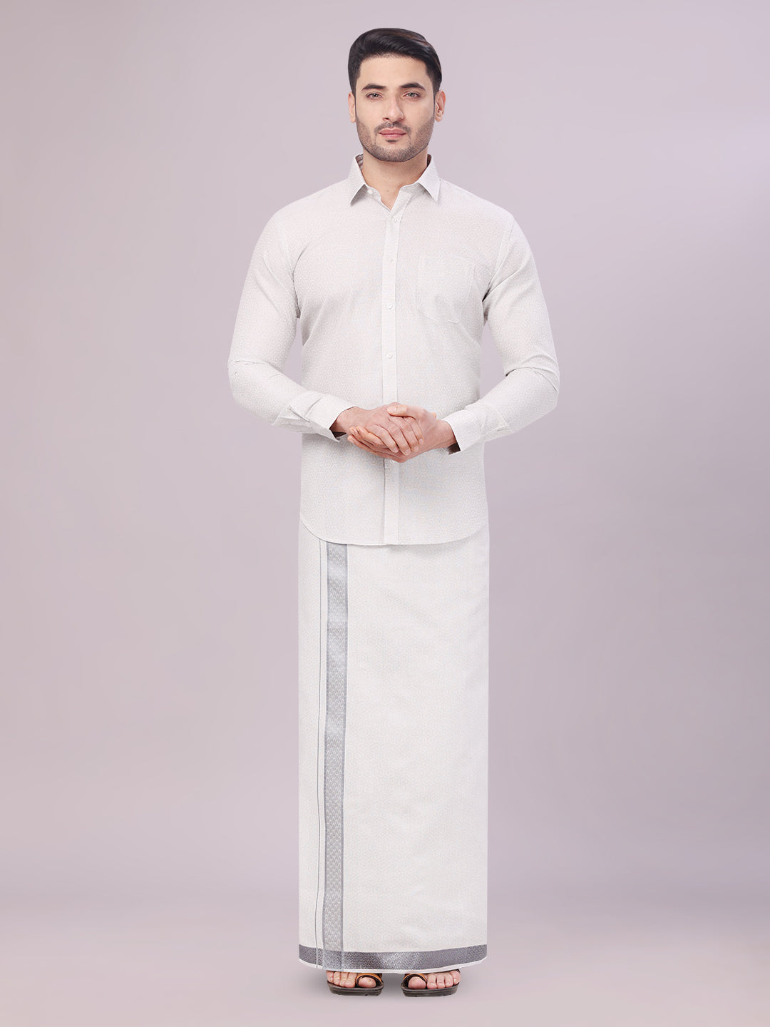 Mens Grey Tissue Jacquard Shirt with Matching Dhoti Combo Zeebra