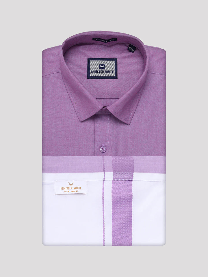 Men's Light Purple Shirt with Matching Border Flexi Dhoti Combo Casper Flexi