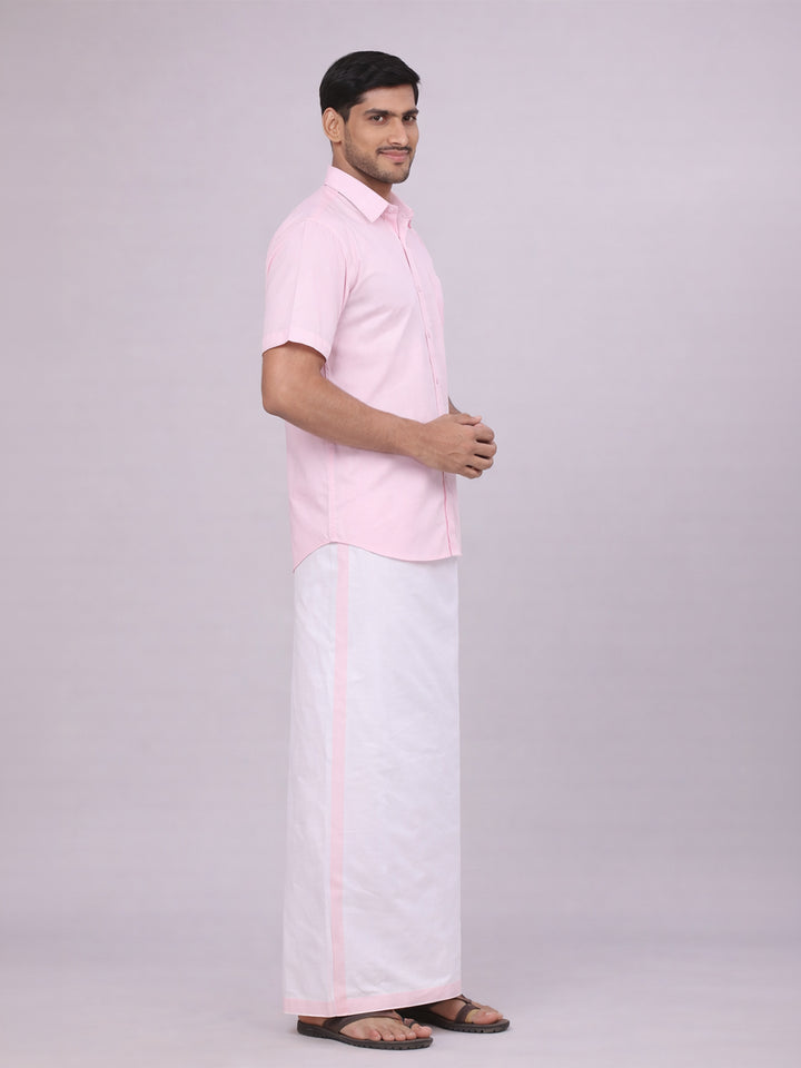 Mens Cotton Pink Matching Shirt and Dhoti Combo Luster