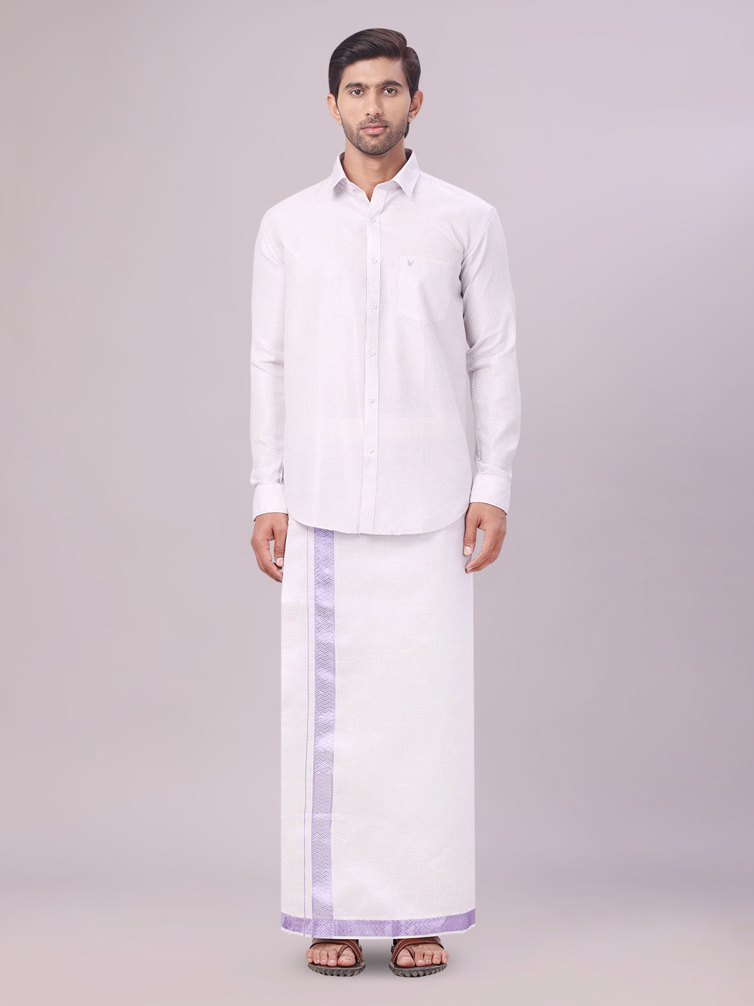 Men's Lavender Tissue Jacquard Shirt with Matching Dhoti Combo Zeus