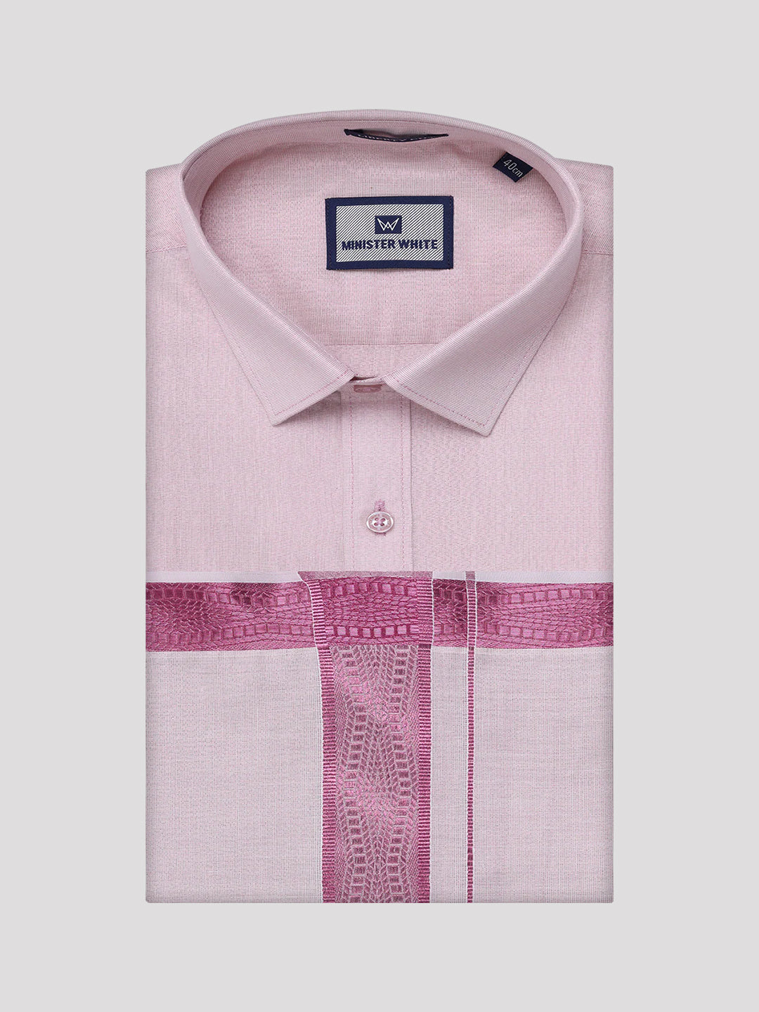 Men's Tissue Rose Shirt with Jacquard Fancy Border Dhoti Wedding Combo Nios
