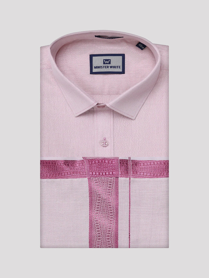 Men's Tissue Rose Shirt with Jacquard Fancy Border Dhoti Wedding Combo Nios