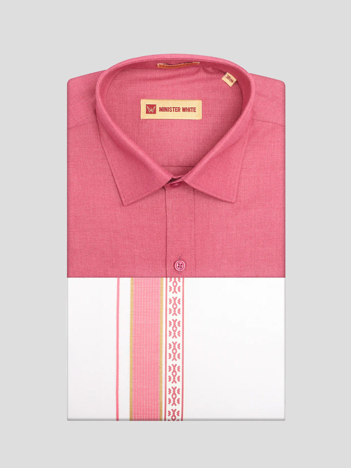 Men's Pink Color Shirt with Matching Fancy Printed Border Dhoti Combo Casper Trends