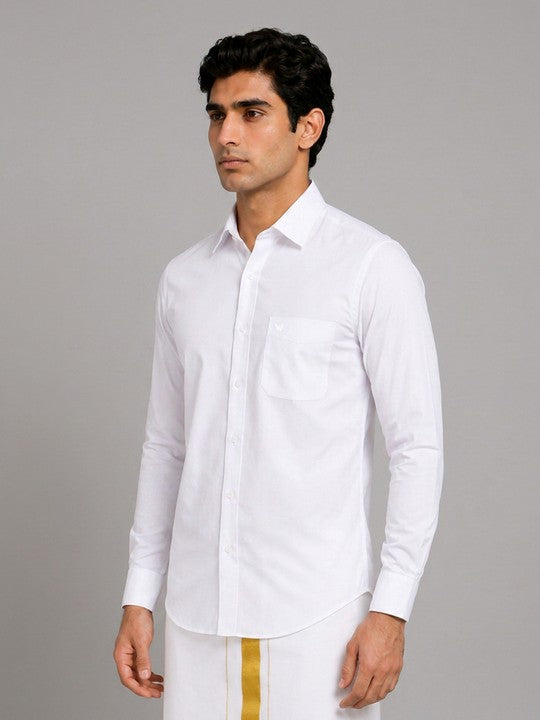 Men's Cotton Regular Fit Liberty Cut White Shirt Pearl