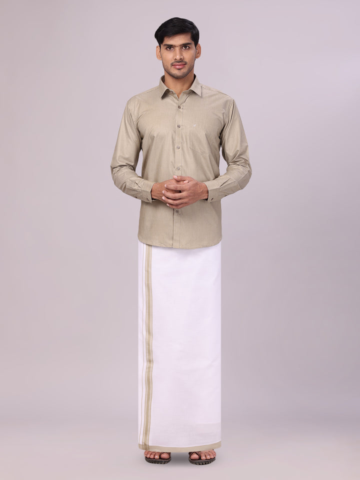 Men's Cotton Light Olive Matching Shirt and Dhoti Combo Luster