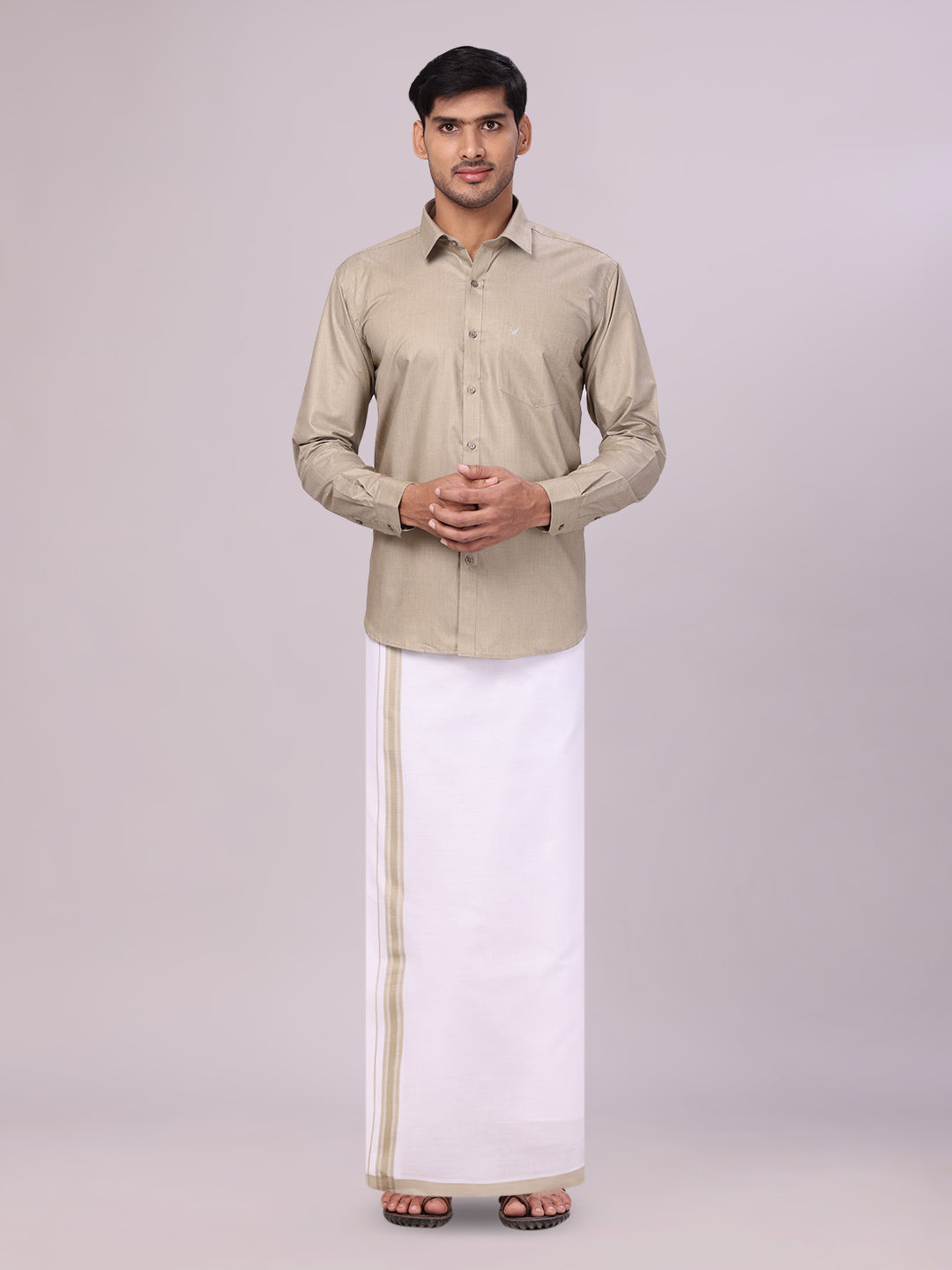 Mens Cotton Light Olive Matching Shirt and Dhoti Combo Luster