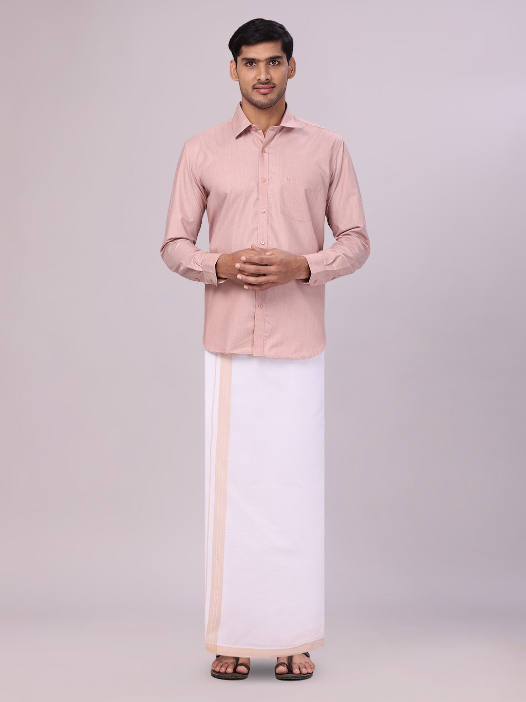 Men's Cotton Beige Matching Shirt and Dhoti Combo Luster