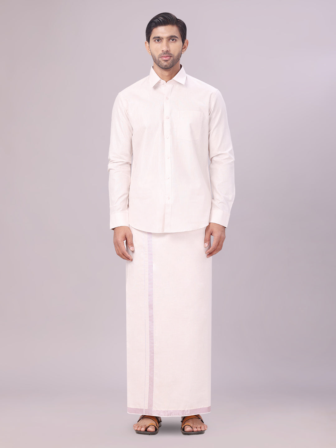 Mens Tissue Light Rose Colour Dhoti Shirt Wedding Combo Maverick