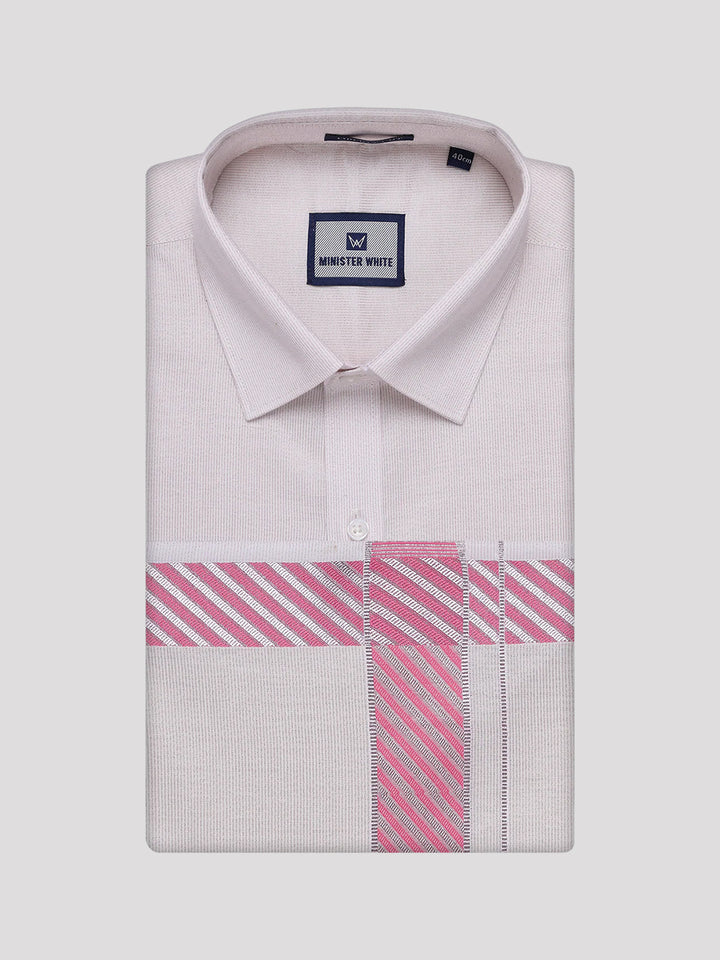 Men's Light Rose Tissue Stripe Shirt and Dhoti Combo with Jacquard Border Kane