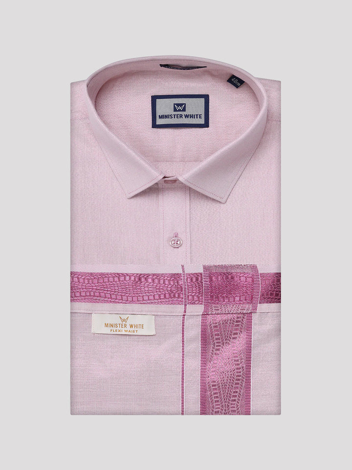 Men's Tissue Rose Shirt with Jacquard Fancy Border Flexi Dhoti Wedding Combo Nios
