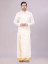 Mens Art Silk Cream Jacquard Full Sleeves Shirt with 2 1/2