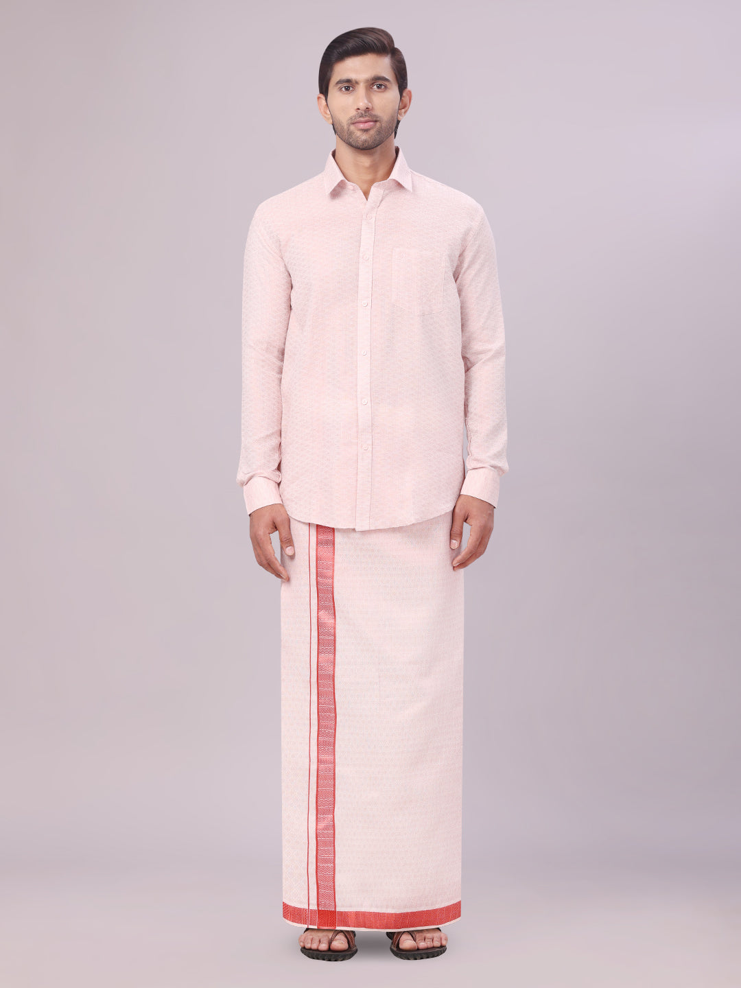 Men's Maroon Tissue Jacquard Shirt with Matching Dhoti Combo Zeus