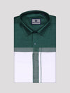 Mens Dark Green Dupion Satin Shirt with Matching Border Dhoti Combo Gora