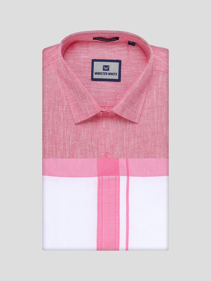 Mens Pink Colour Shirt with Matching Fancy Border Dhoti Combo Lemax