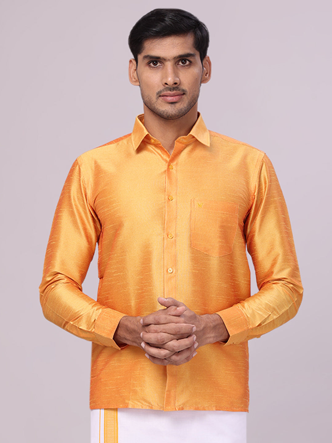 Men Dupion Satin Regular Fit Gold Yellow Color Shirt