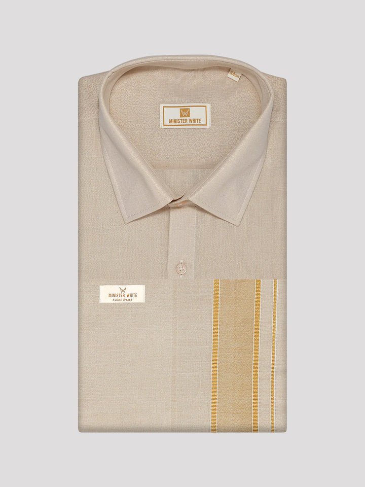 Men's Tissue Gold Color Flexi Dhoti Shirt Wedding Combo Maverick Flexi