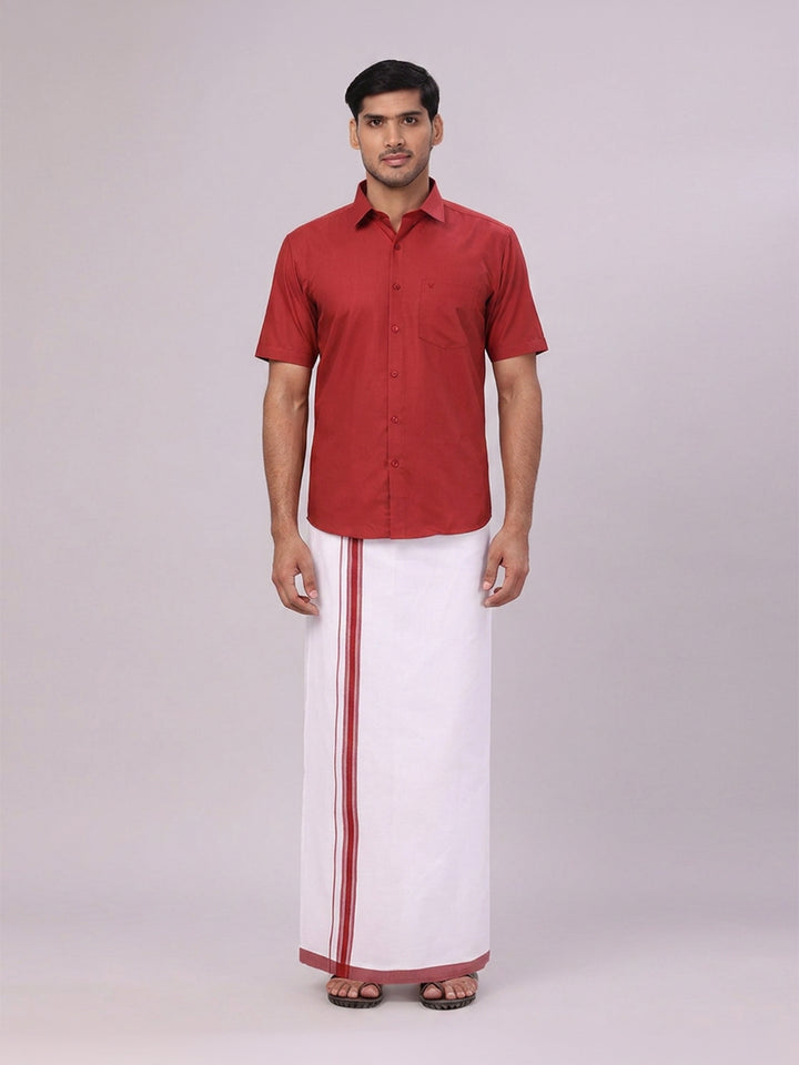 Mens Cotton Maroon Matching Shirt and Dhoti Combo Luster