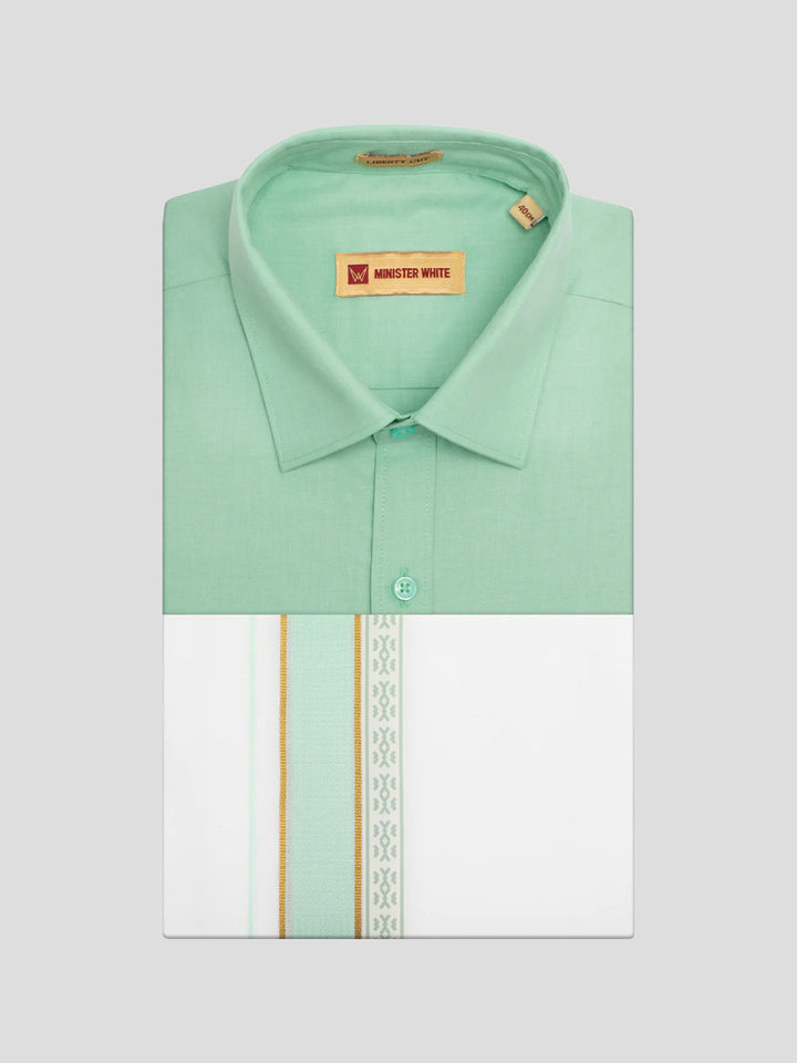 Men's Sea Green Color Shirt with Matching Fancy Printed Border Dhoti Combo Casper Trends