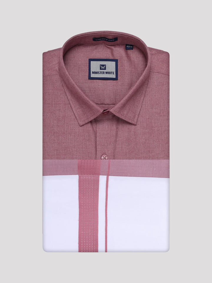 Mens Light Maroon Color Shirt with Matching Border Dhoti Combo Casper