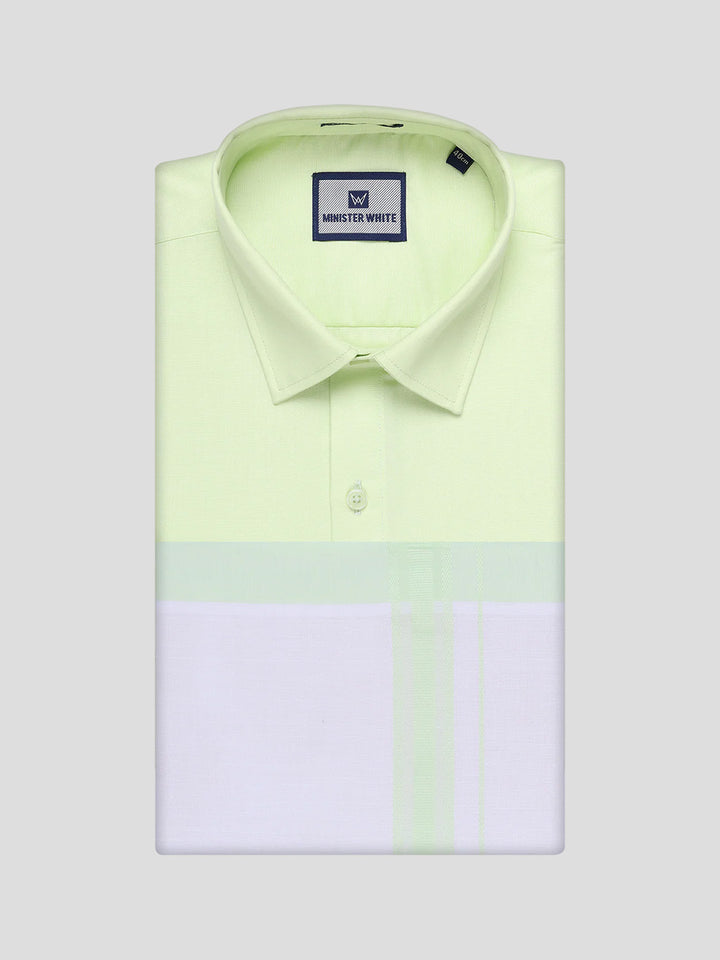 Mens Cotton Light Green Matching Shirt and Dhoti Combo Luster