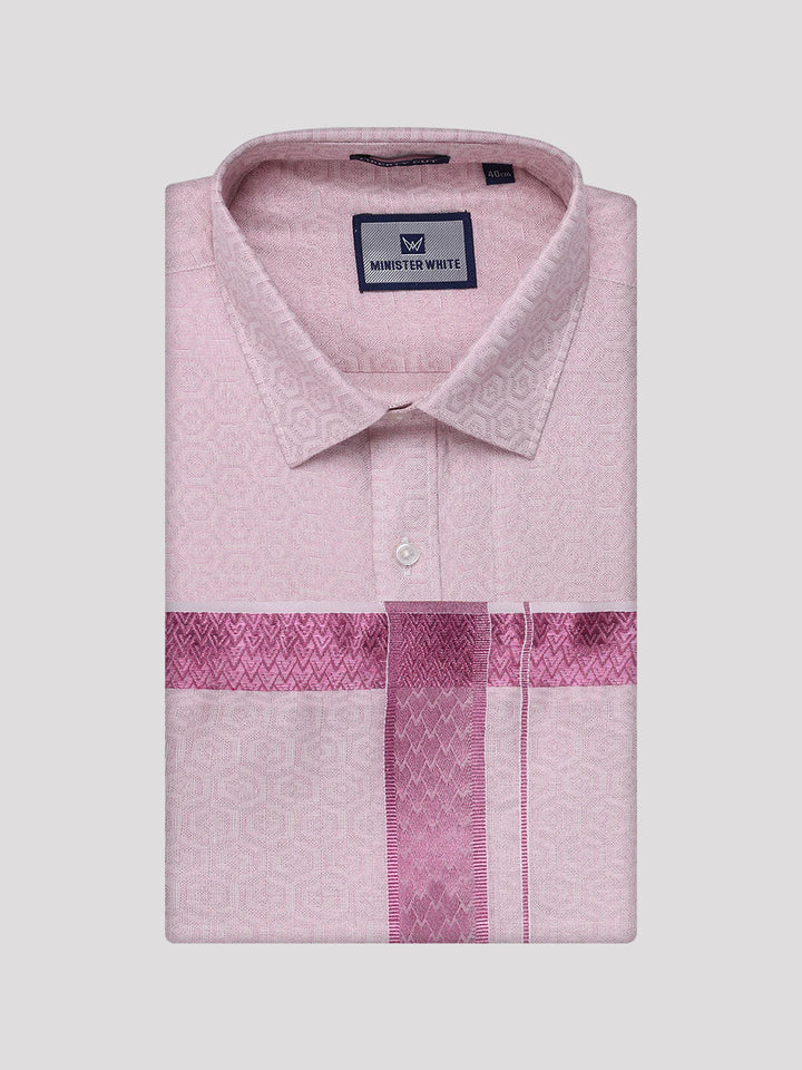 Men's Rose Tissue Jacquard Shirt with Matching Dhoti Combo Zeebra