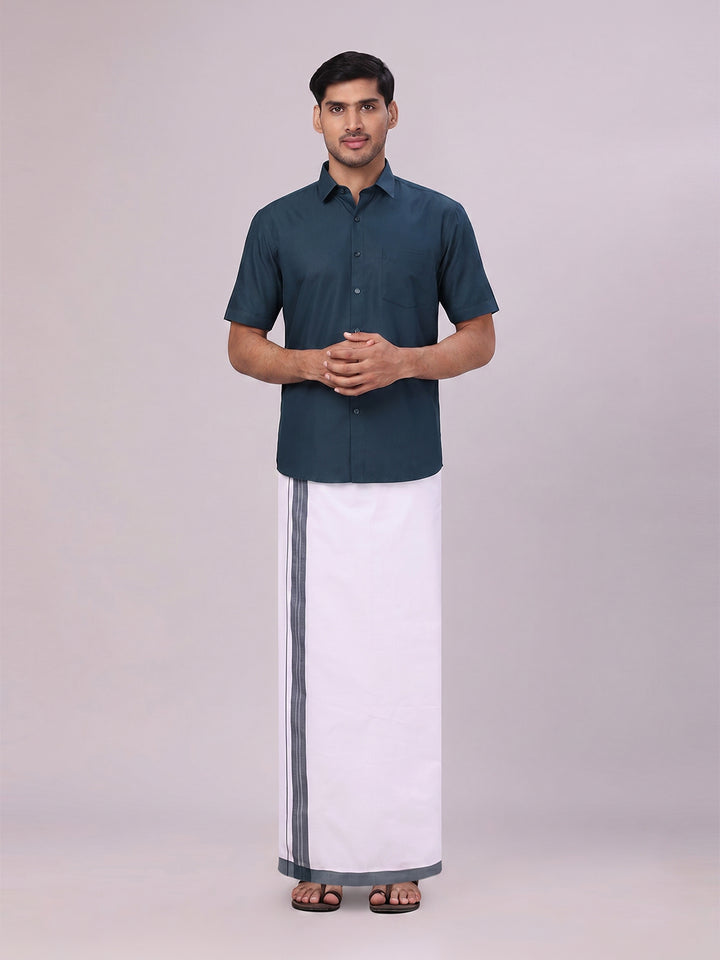 Mens Cotton Dark Green Matching Shirt and Dhoti Combo Luster