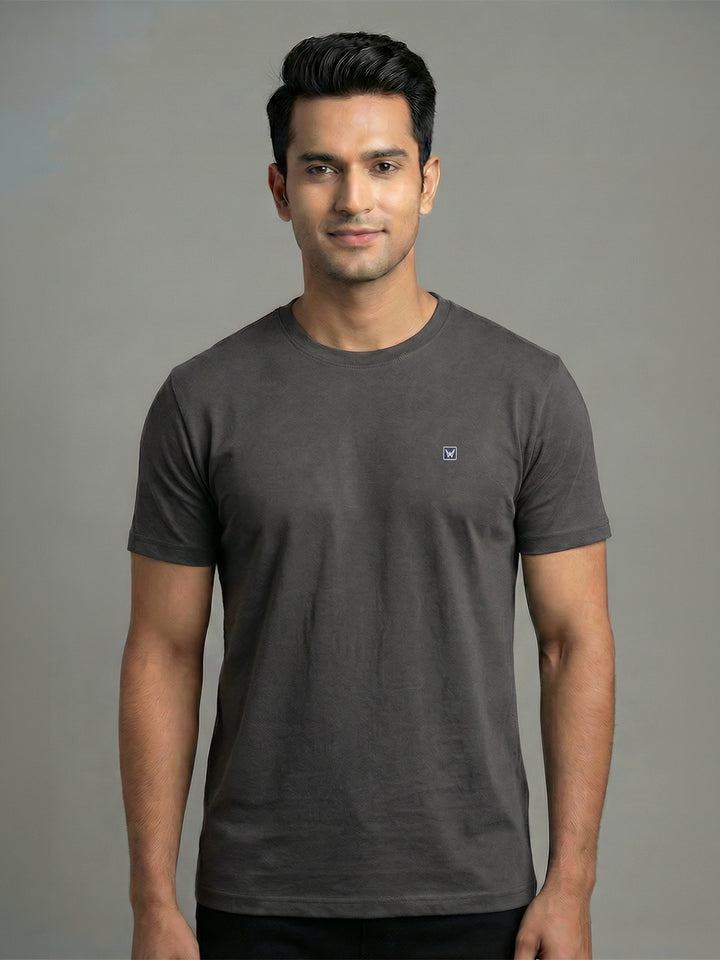 Men's Grey Regular Fit Round Neck T-Shirt Crisper