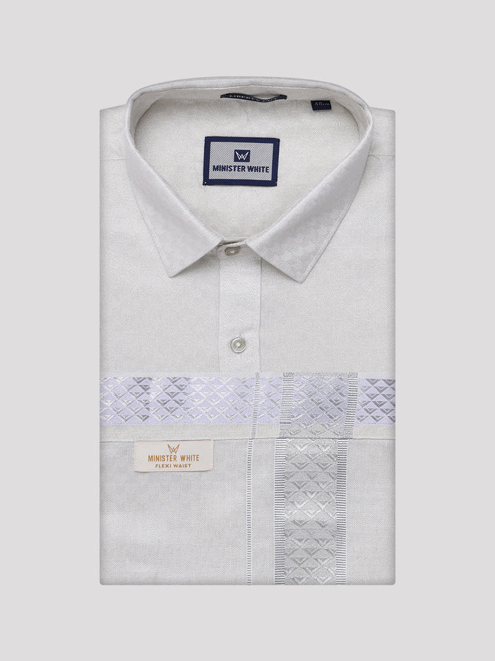 Men's Silver Colour Jacquard Shirt with Matching Flexi Dhoti Combo Zeebra