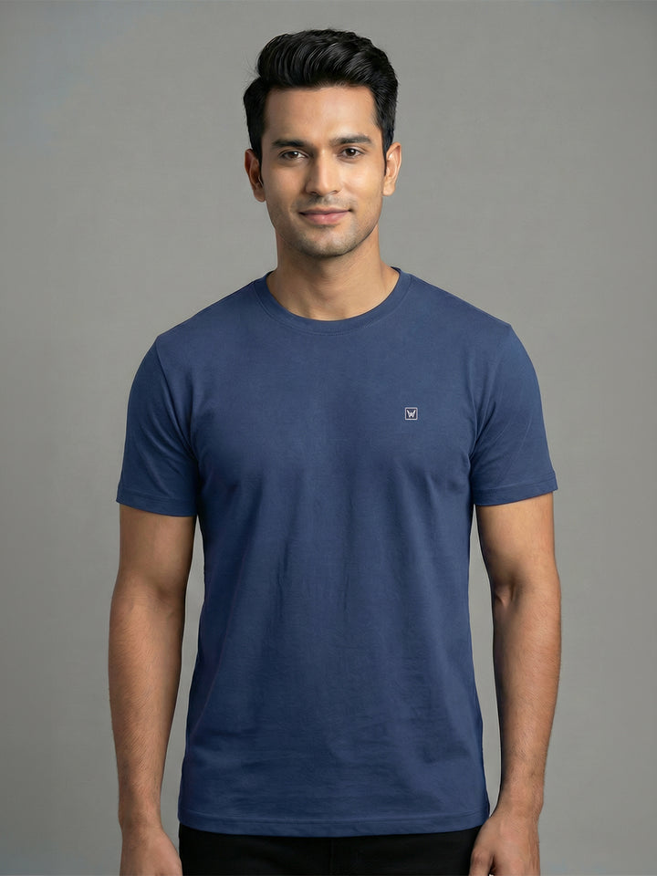 Men's Navy Mix Regular Fit Round Neck T-Shirt Crisper