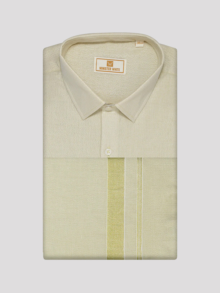 Men's Tissue Brass Color Dhoti Shirt Wedding Combo Maverick