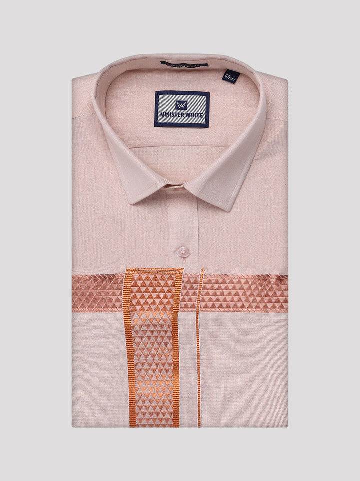 Men's Tissue Copper Shirt with Jacquard Fancy Border Dhoti Wedding Combo Nios
