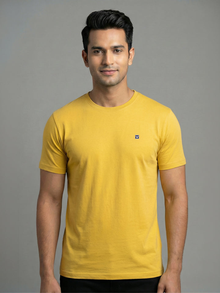 Men's Yellow Regular Fit Round Neck T-Shirt Crisper