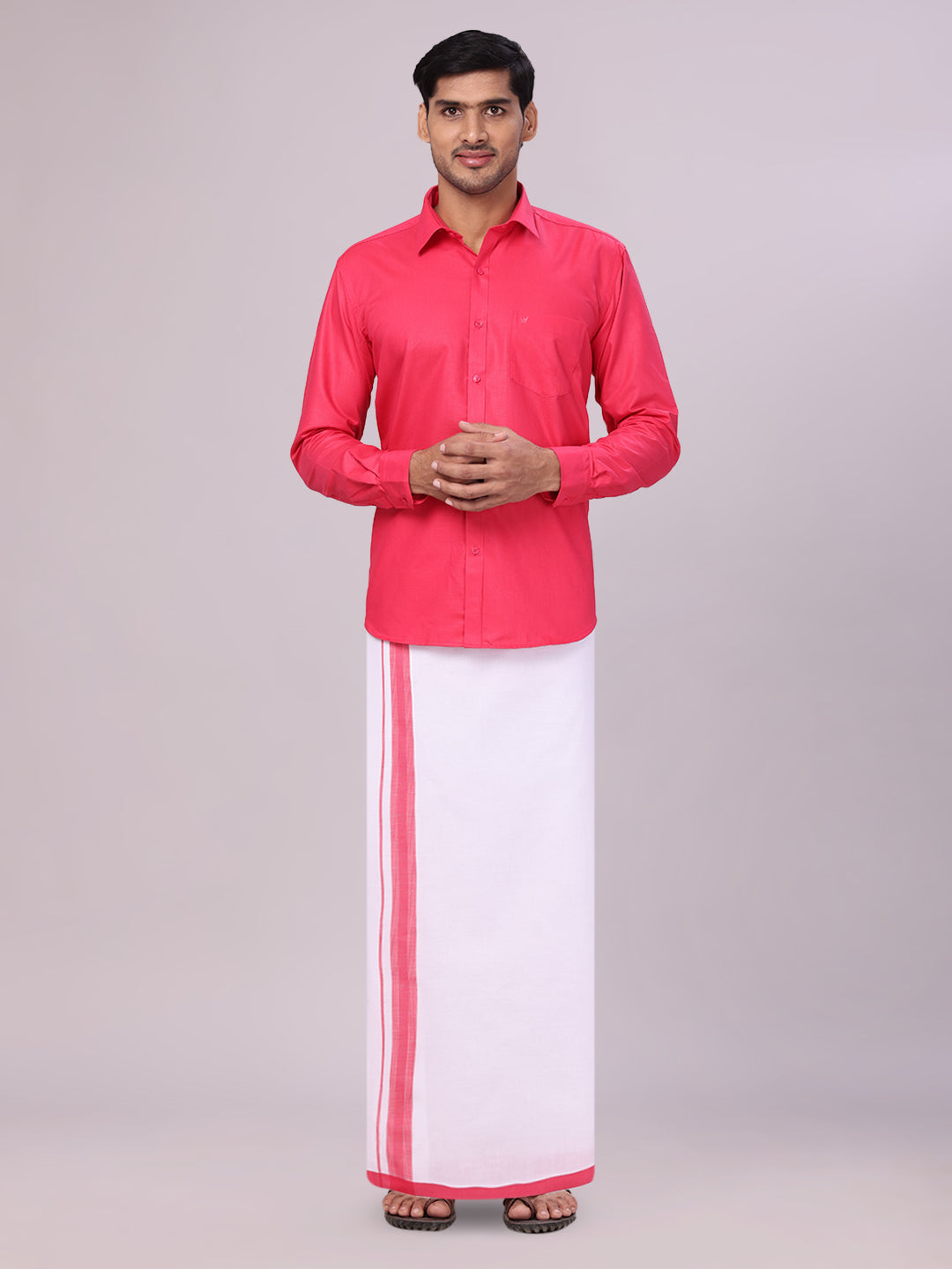 Men's Cotton Pink Matching Shirt and Dhoti Combo Luster