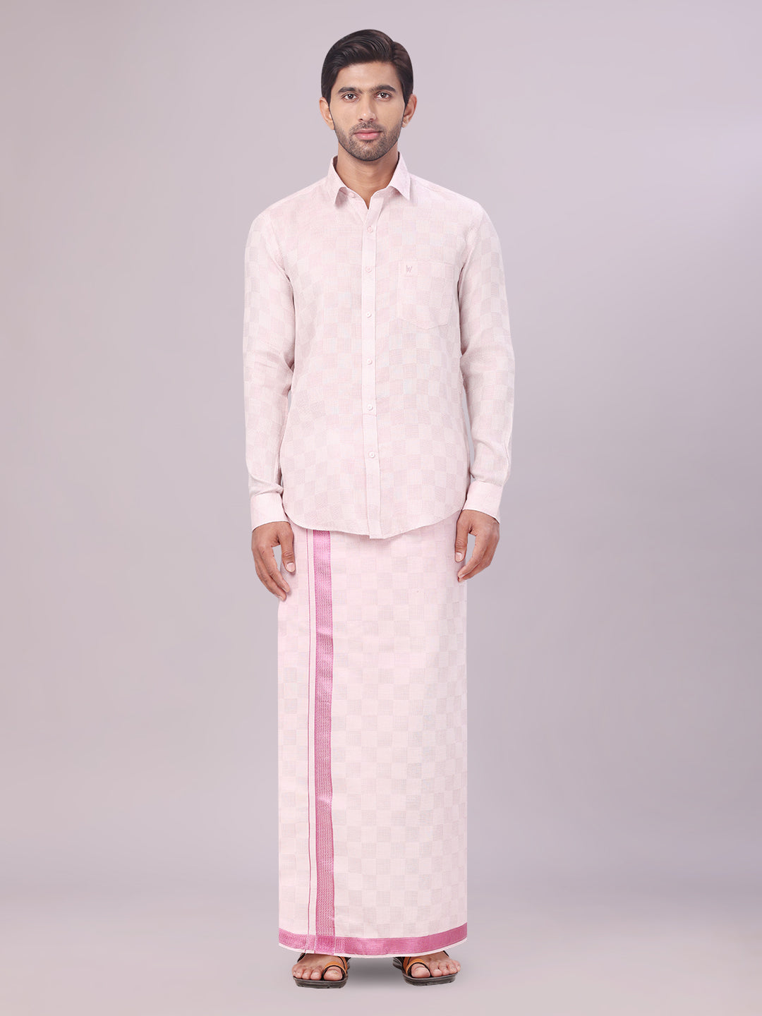 Men's Rose Tissue Jacquard Shirt with Matching Dhoti Combo Zeus