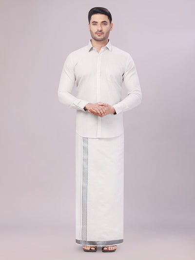 Men's Grey Tissue Jacquard Shirt with Matching Flexi Dhoti Combo Zeebra