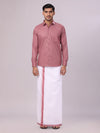 Men's Light Maroon Shirt with Matching Border Flexi Dhoti Combo Casper Flexi