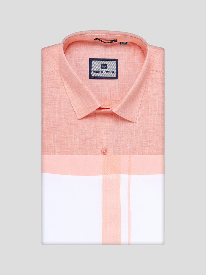 Mens Peach Colour Shirt with Matching Fancy Border Dhoti Combo Lemax