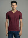 Men's Wine Regular Fit V-Neck T-Shirt Caliber