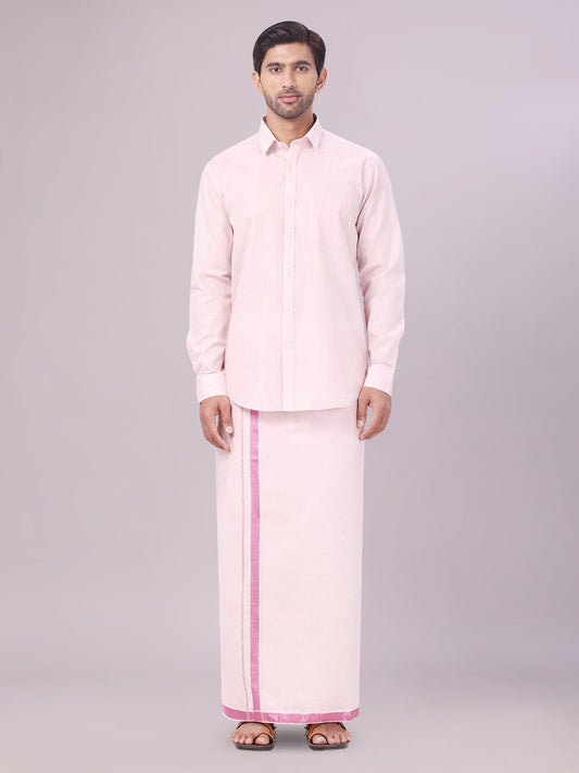 Men's Tissue Rose Color Dhoti Shirt Wedding Combo Maverick