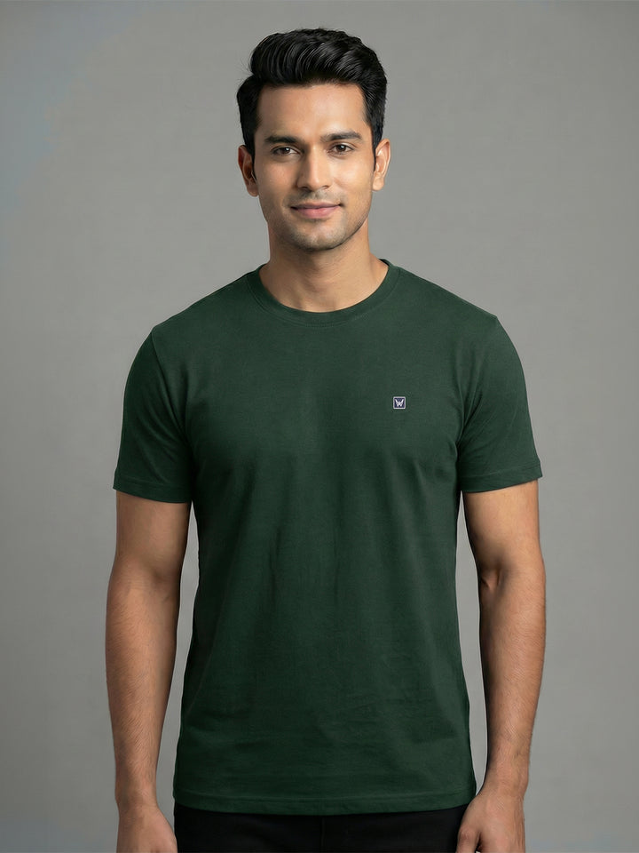 Men's Green Regular Fit Round Neck T-Shirt Crisper