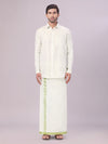 Mens Leaf Green Tissue Jacquard Shirt with Matching Dhoti Combo Zeus